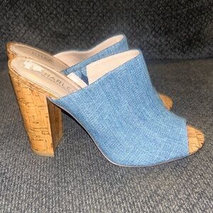 Charles David Blue Denim Open-Toe Mules Heels 8.5 M